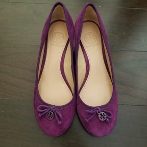 Tory Burch Suede Wedges in Plum